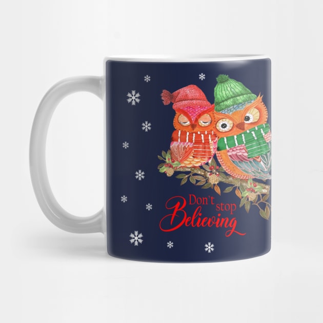 Don't stop believing christmas owls in watercolor by LatiendadeAryam